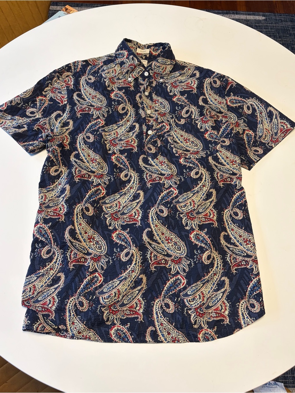 J. Crew Navy Paisley Short-Sleeve Button-Down Popover